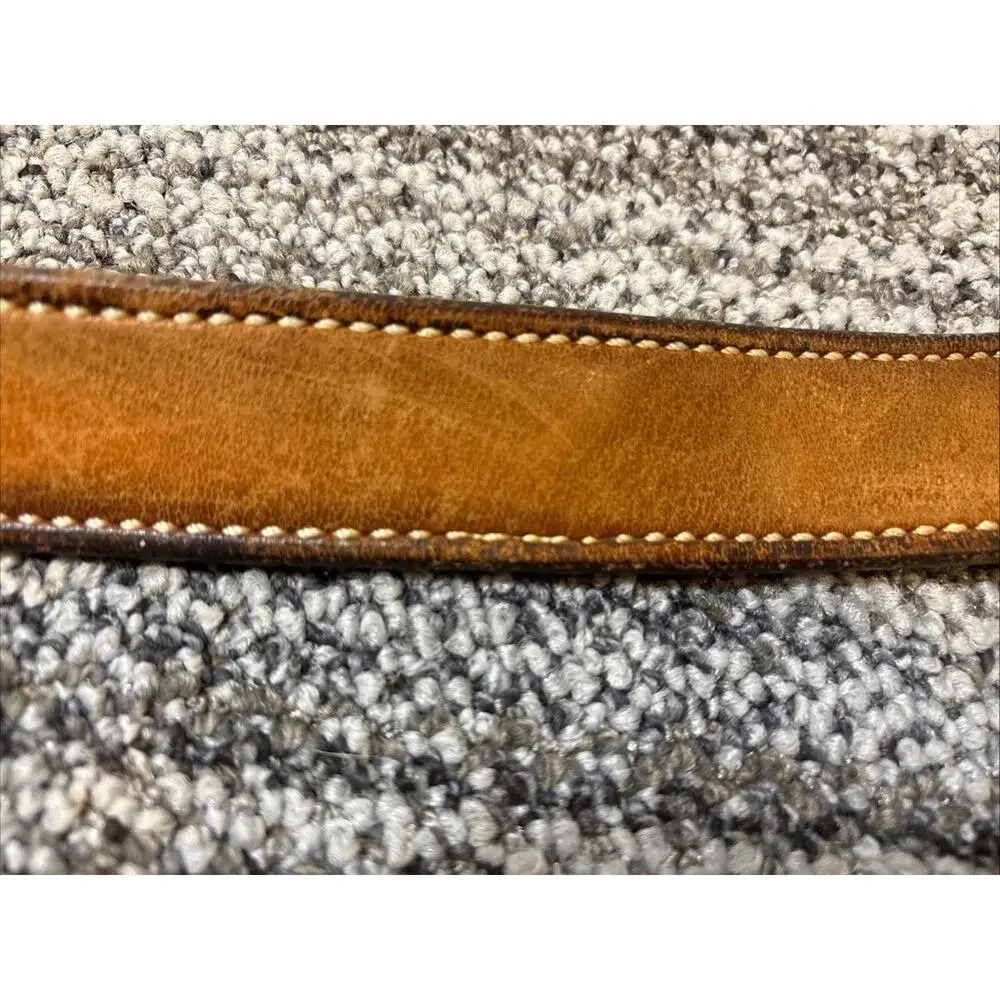 Vintage Handmade Brown with White Stitching Thick Belt 100% Leather 42 X 1.5”